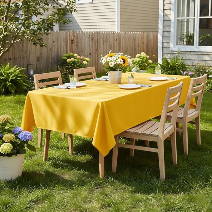 sancua Rectangle Tablecloth - 54 x 120 Inch - Stain and Wrinkle Resistant Washable Polyester Table Cloth, Decorative Fabric Table Cover for Dining Tables, Buffet Parties and Camping, Yellow