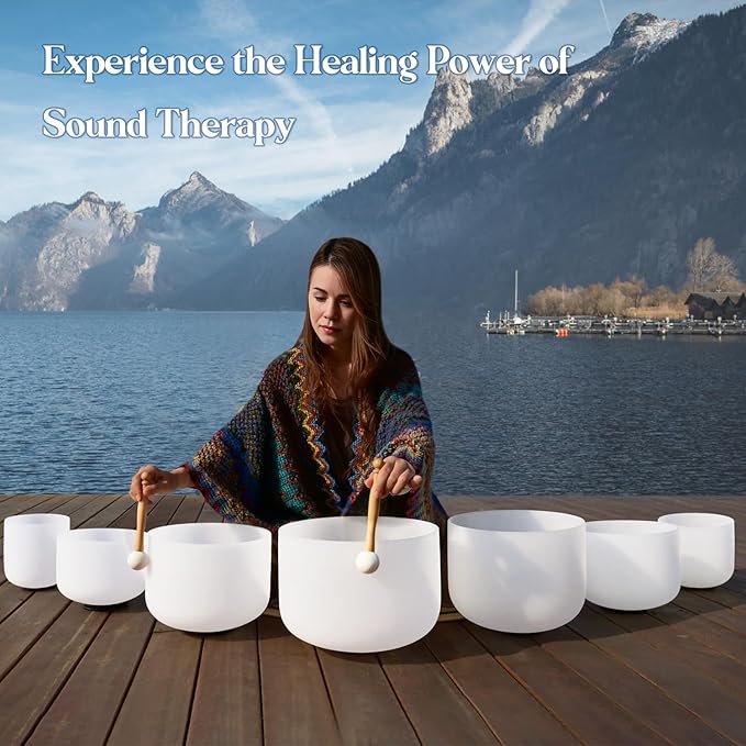 CVNC 432HZ 7-12 Inch Set Of 7 Pcs Frosted Quartz Crystal Singing Bowls With 2 Pcs Carrying Case bag Sound Healing