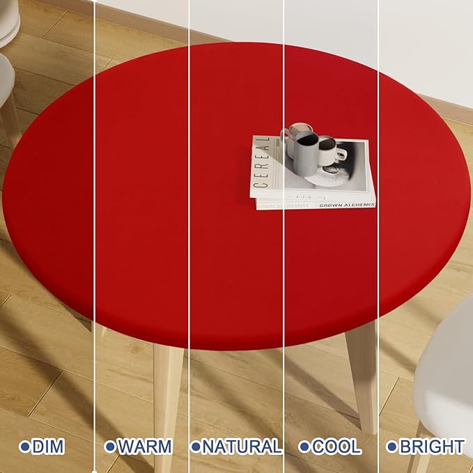 Round Spandex Tablecloth, Elastic Fitted Waterproof Tablecloths for 42"-50" Tables, Stretch Washable Picnic Table Cover for Camping, Dining, Indoor and Outdoor, Red