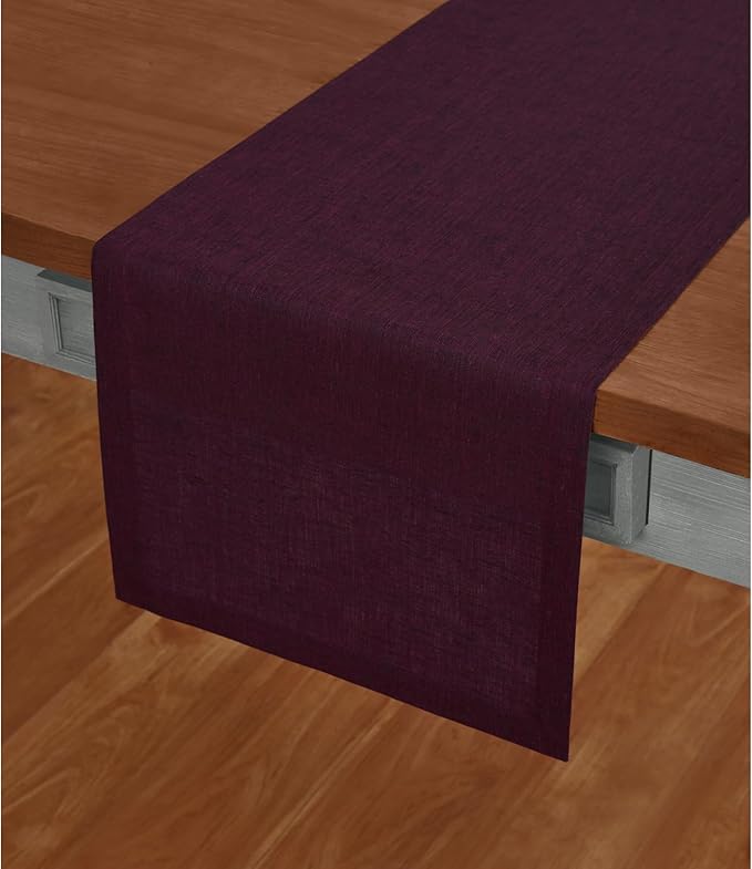 Solino Home Linen Small Table Runner 36 Inches - Athena, 100% Pure Linen Chambray Burgundy Table Runner 14 x 36 Inch Ideal for Dresser and Coffee Tables - Winter, Valentines