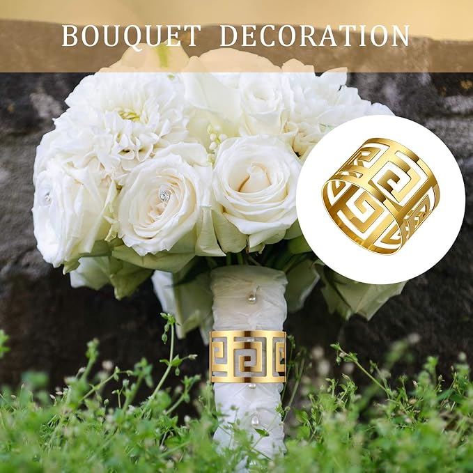 48 Pcs Gold Napkin Rings Hollow Out Napkin Rings Holder Set Metal Serviette Buckle Bulk for Dinner Table Decoration Christmas Holiday Wedding Party Birthday Banquet Gathering