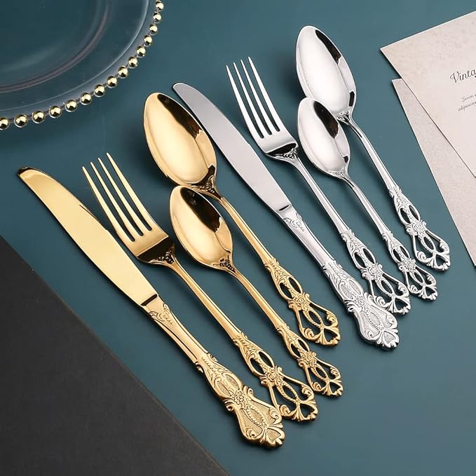 Silverware Set for 14 Stainless Steel Flatware Set Palace Style Hollow Relief Decoration 56 Piece Cutlery Utensils Include Knives Forks and Spoons Tableware Set for Home Kitchen Restaurant Party