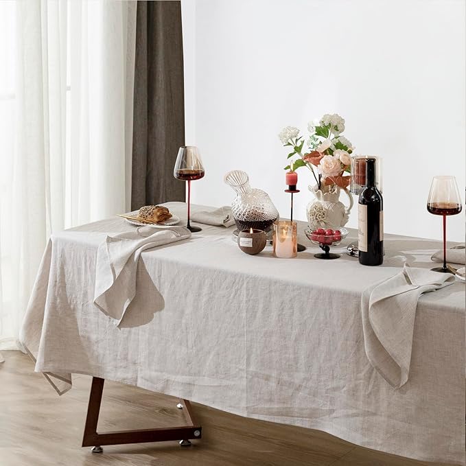 Talasily Linen Tablecloth 100% Pure Linen Table Cloth 60x120 Inches Rectangle Tablecloths Washable Cloths for Kitchen, Dining, Buffet Parties, Holidays, Picnic, Weddings and Restaurants-Natural Linen