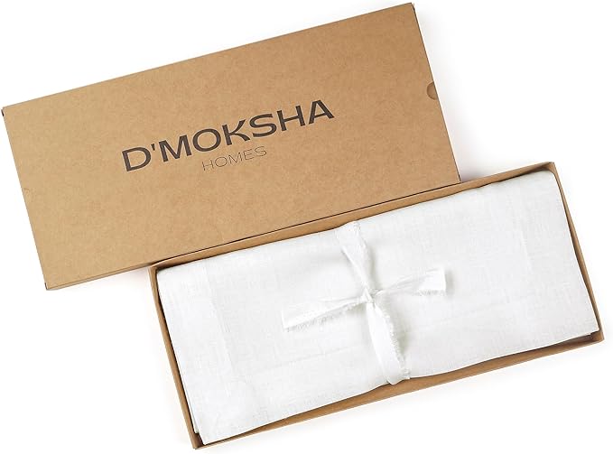 D'Moksha Homes Linen White Table Runner 48 Inches - 100% Pure Linen Table Runner 14 x 48 Inch for Coffee Tables, Dresser, Valentines, Spring, Easter - Machine Washable