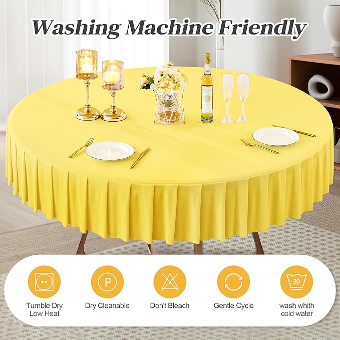 8 Pack Yellow Spandex Round Tablecloths for 60 inch Table, Stretchy Fitted 5FT Round Table Cloths with Skirt for Wedding Party Dining Banquet