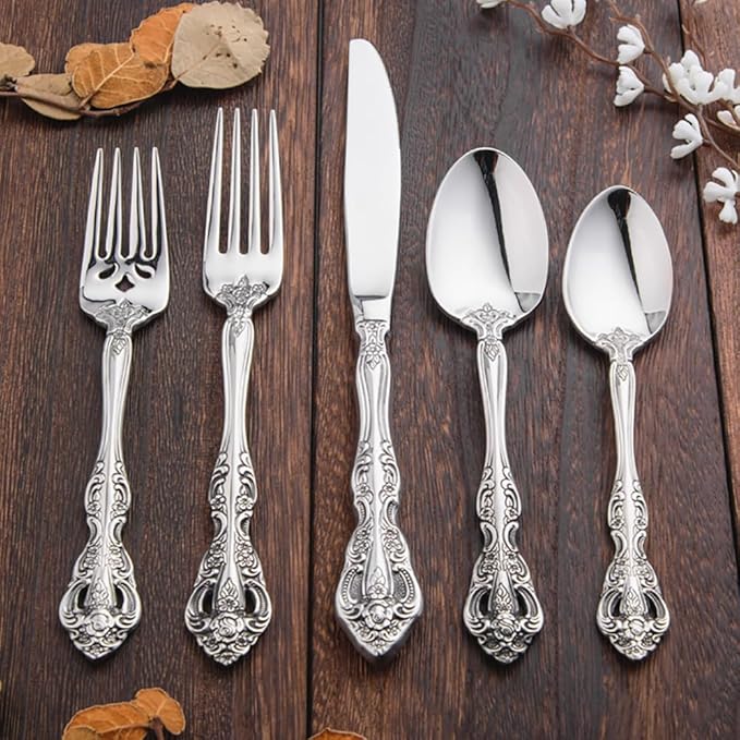 TWEE Luxury Fine Silverware Set for 8 Flatware Set 40 Pieces Relief Sculpture Openwork Design Elegant Tableware Set 18/10 Stainless Steel Cutlery Set Utensil Sets for Home Restaurant Dishwasher Safe