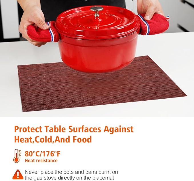 Placemats Set of 4,Washable,Heat and Stain Resistant Indoor/Outdoor Place mats,Vinyl Woven Non Slip Table Mats for Restaurant Table Protection,PVC Placemats(Red,4PCS)