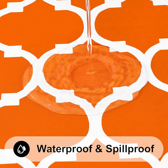 Smiry Square Table Cloth, Waterproof Vinyl Tablecloth with Flannel Backing for Square Tables, Wipeable Spillproof Plastic Tablecloths for Dining, Camping, Indoor and Outdoor (54"x54", Bright Orange)