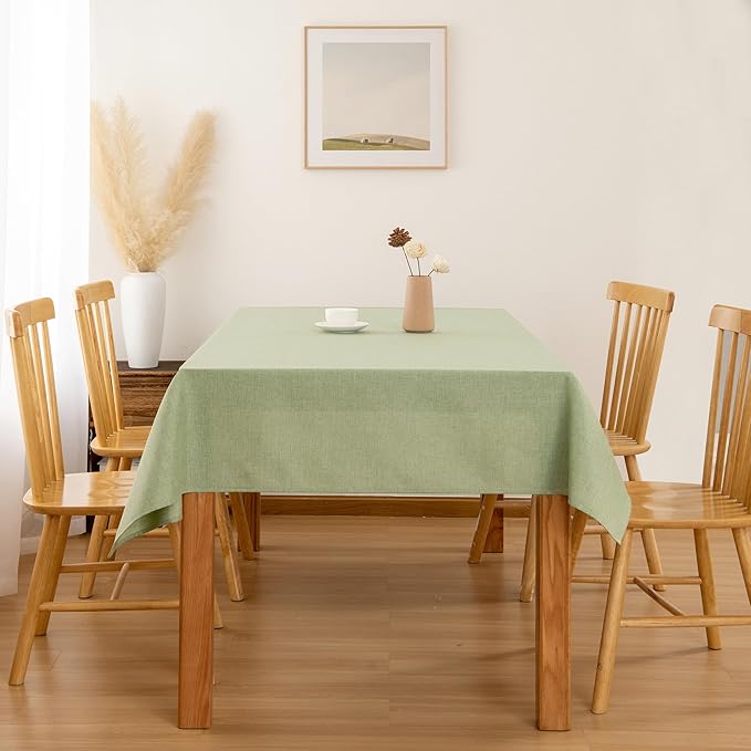 Hiasan Faux Linen Rectangle Tablecloth - Wrinkle and Stain Resistant Washable Table Cloth for Kitchen Dining Room Holiday Table Cover for Dinner, Green, 52 x 70 Inch