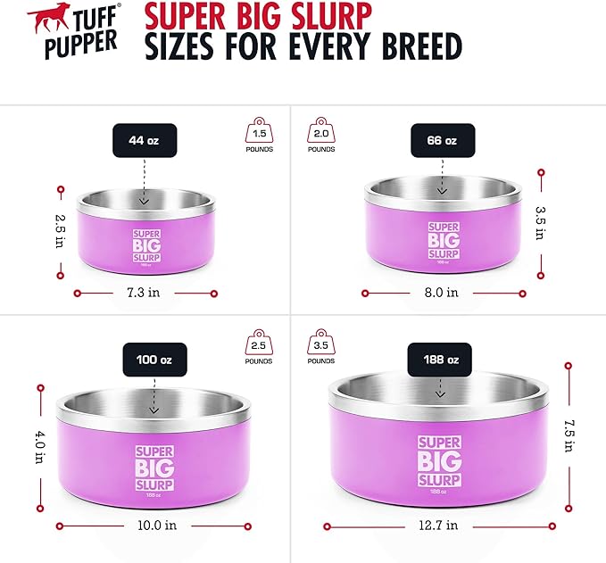 Tuff Pupper 100 oz Heavy Duty Insulated Stainless Steel Dog Bowl for Large Dogs, Non-Slip Base, Dishwasher Safe