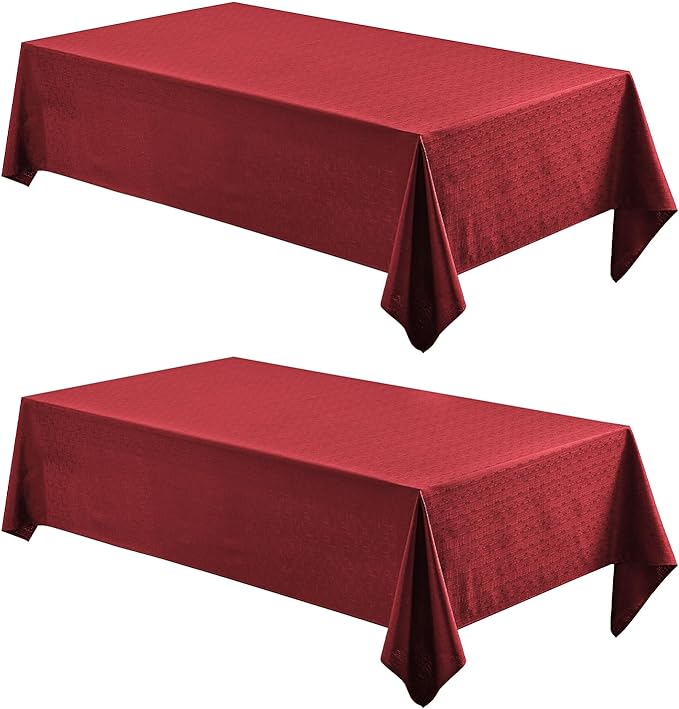 2 Pack Rectangle Tablecloth, 60x84 inch, Water Resistant Wrinkle Free Linen Textured Table Cloth Washable, Decorative Fabric Table Cover for Dining, Party and Camping, Red