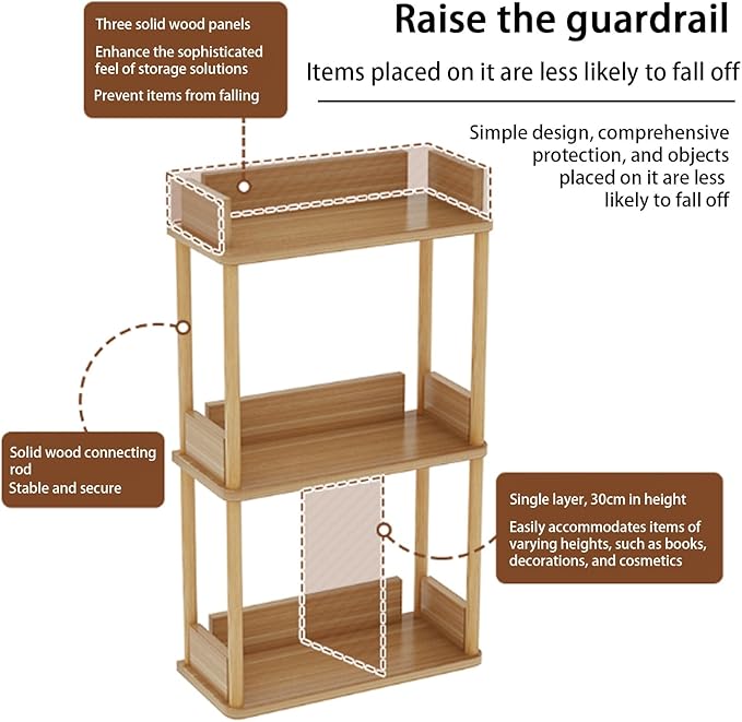 Desktop Organizer Shelf, Multi Tier Wood Tabletop Bookshelf, Space Saving Countertop Storage Rack for Office, Bedroom, Living Room(Light Walnut,15.7 * 7.8 * 26.7in)