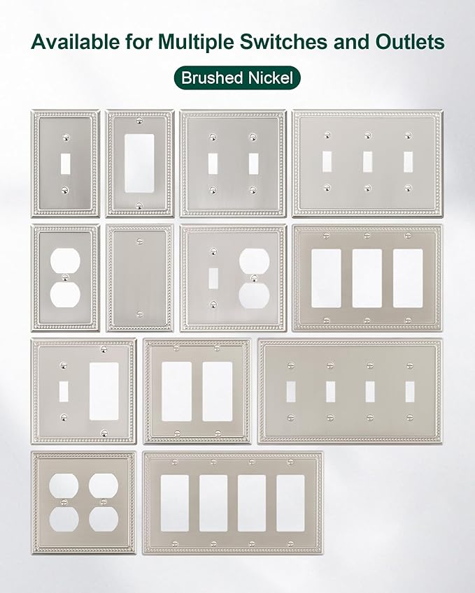 4-Pack Single Toggle Light Switch Cover Plate, Pearls Decorative Switch Plate Covers, Brushed Nickel 1 Gang Metal Wall Plate