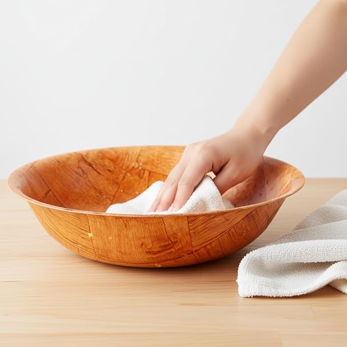 14-inch Wooden Serving Bowl, Set Of 6 | Round | Stackable | EZ To Wash | Great For Salads, Fruits, Snacks, And More [6PK]