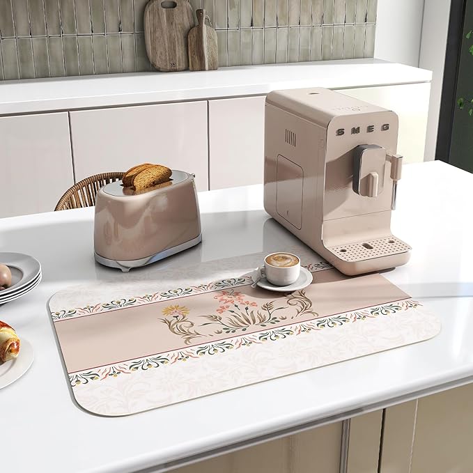 ISAENNE Floral Placemats Set of 6,Brown Rectangular PVC Placemats, Waterproof and Heat-Resistant British Style.Decoration for Kitchen, Dining, Parties, Holiday,12"*17"