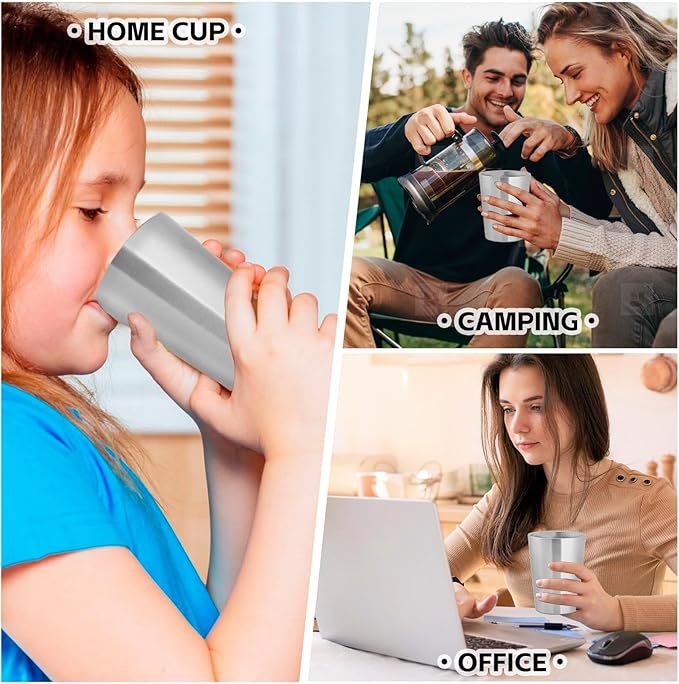 5 Pack 12 oz Stainless Steel Insulated Cup, Double Wall Vacuum Small Metal Cup, Reusable Camping Cups Unbreakable Indoor Outdoor for Party, Home, Office, BBQ, Sliver