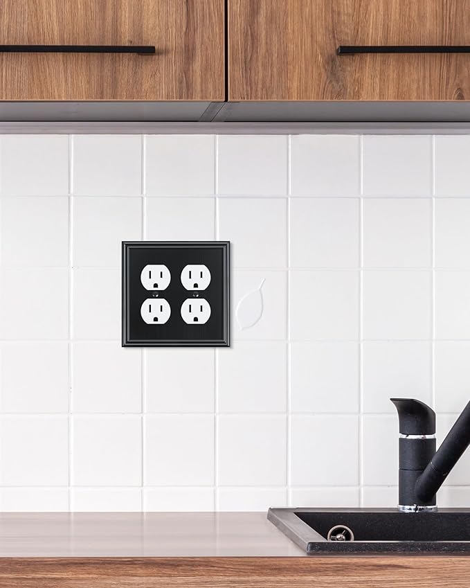 2-Pack Double Duplex Outlet Cover, Black Decorative Switch Plates and Outlet Covers for Electrical Outlets, Durable Zinc Alloy Wall Plates, 2 Gang Receptacle Cover, Corrosion Resistant