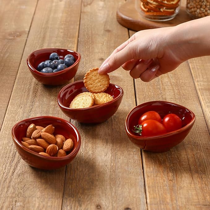 vicrays Ceramic Dipping Sauce Bowls – Small Charcuterie Dip Cups Cooking Prep Condiment Oil Dish Mini Tapas Plates for Soy Sushi Salsas Wasabi Appetizer Dessert - Set of 6 Cherry Red