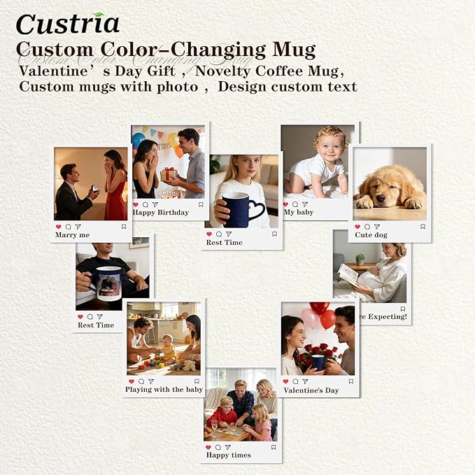 Custom Color Changing Mug,Personalized Photo Logo Text Print,Hidden Image Shows with Hot Drinks,Heart Shaped Handle Ceramic Coffee Cup,Home Office,for Valentine's Day (Dark Blue Starry)
