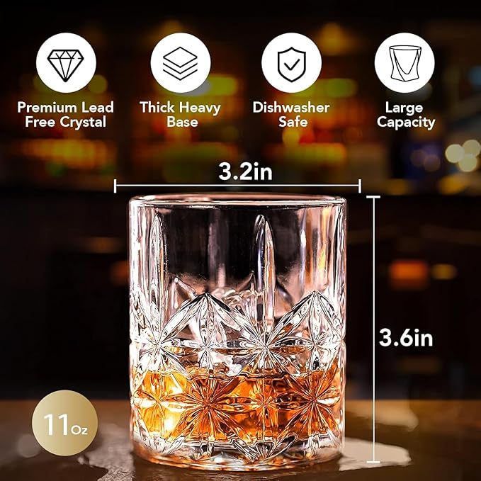 Crystal Whiskey Glass Set of 5 - Old Fashioned Bourbon Glasses, Perfect for Scotch and Cocktails (Style 1,5pcs)