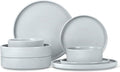 Herogo Stoneware Dinnerware Set with Salad Bowls, 8 Piece Plates and Pasta Cereal Bowls for 2, Kitchen Dinner Dish Set, Dishwasher & Microwave Safe, Speckled Light Gray