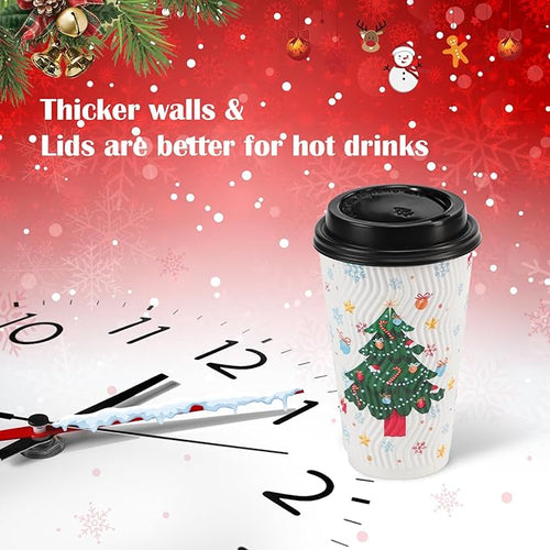 100 Count Christmas Paper Cups, Xmas 16 oz DisposableCoffee Cups Snowflake Santa Snowman Elk Christmas(16oz 100Count)