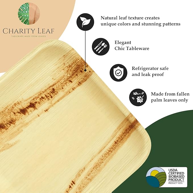 Charity Leaf Disposable Palm Leaf 3.5" Square Mini Bowl (100 pcs) Dipping Bowls | Bamboo Like| All Natural and Biodegradable | Charcuterie Boards, BBQs, and Parties