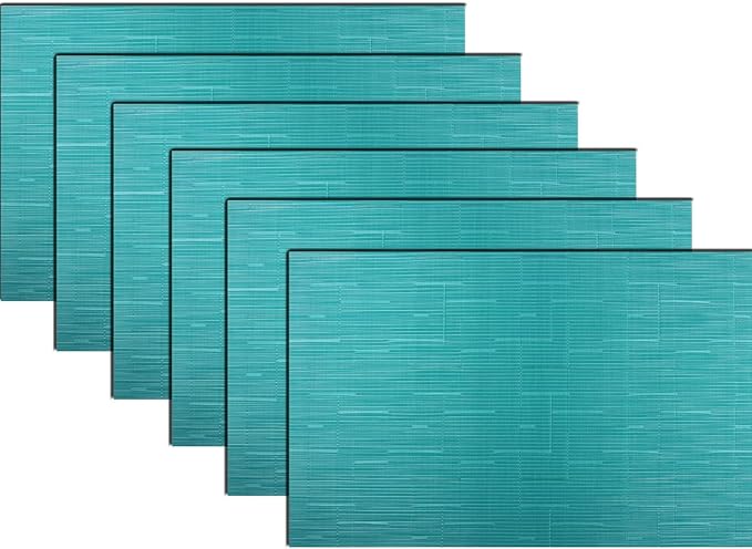 PIGCHCY Placemats,Washable Durable Vinyl Woven Table Mats,Elegant Heat Resistant Placemats for Dining Table Set of 6 (18 x 12 inches, Turquoise)