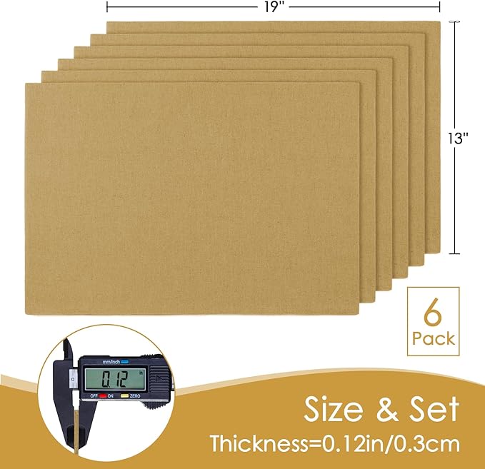 MANSPHIL Gold Fabric Placemats Set of 6 Faux Linen Table Mats Thick Cloth Place Mats Heat Resistant Double Layer Wrinkle Free Dining Kitchen Table Decor - 13x19 Inch Oeko Tex Placemat