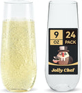 JOLLY CHEF 24 Pack Stemless Plastic Champagne Flutes 9 oz, Crystal Clear Stemless Plastic Toasting Glasses, Clear Disposable Unbreakable Drinkware Ideal for Wedding, Birthday, Party, Christmas