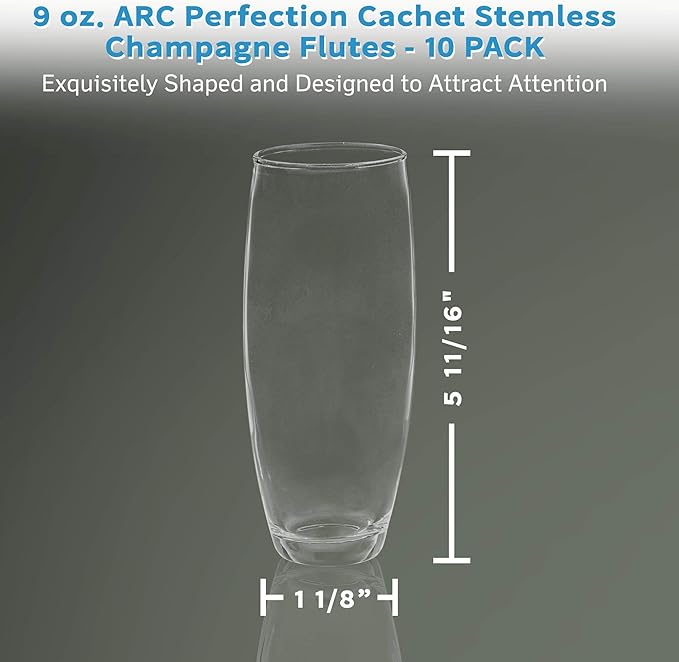 DISCOUNT PROMOS 10 ARC Stemless Champagne Flutes Set, 9 oz. - Cachet, Glassware, Cocktails - Clear