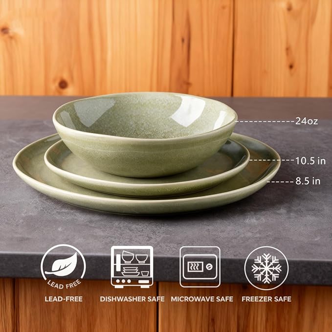 AmorArc Ceramic Dinnerware Sets,Handmade Reactive Glaze Stoneware Plates and Bowls Set,Highly Scratch Resistant | Dishwasher & Microwave Safe Dishes Set,Service for 4 (12pc)