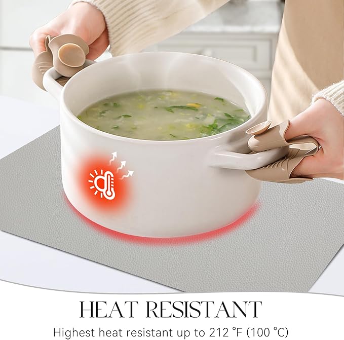 MOSAYT Vinyl Placemats Set of 6, Heat Resistant Place Mats 100% Waterproof Washable & Wipeable Faux Leather Reversible Table Mats for Kitchen Dining Party Indoor Outdoor, 12" x 17", Light Grey