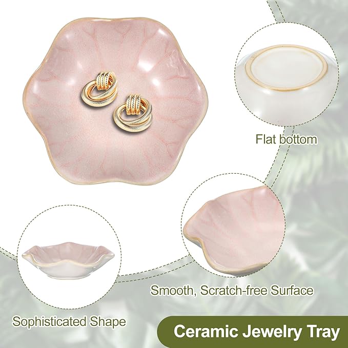 uxcell 2Pcs Ceramics Jewelry Plate, Lotus Leaf Shape Key Holder Bowl for Entryway Table Decor Small Ring Tray Dish Gift for Women Girlfriend, Pink/Blue