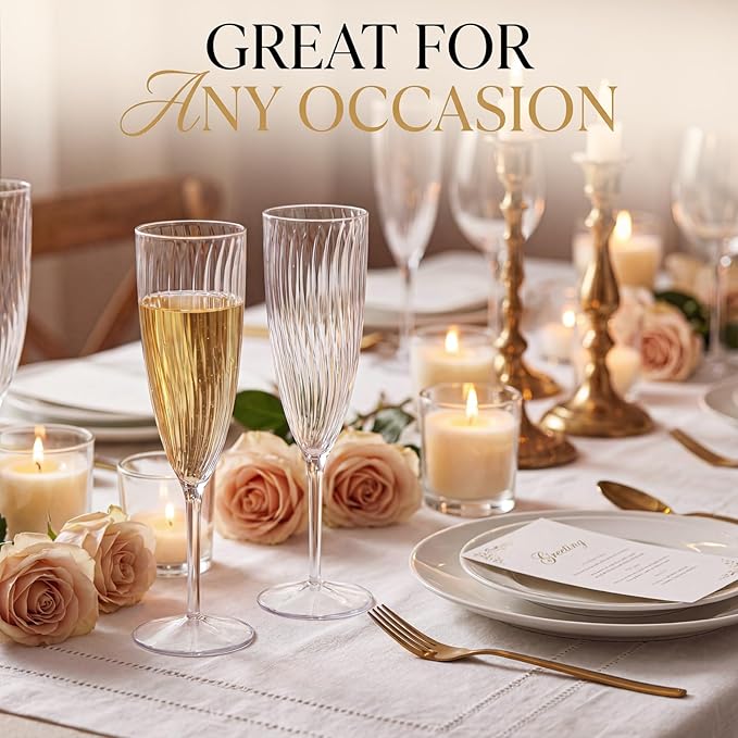 WDF 36PCS Clear Champagne Flutes Plastic - 6 OZ Clear Disposable Champagne Flutes Party Supplies for Wedding/Birthday/Parties