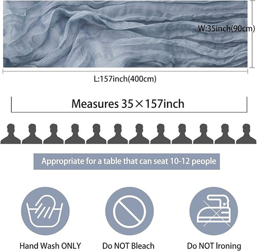 12 Pack 13Ft Cheesecloth Boho Gauze Table Runner - 35x157 Inch Rustic Cheese Cloth Long Table Runner - Dusty Blue