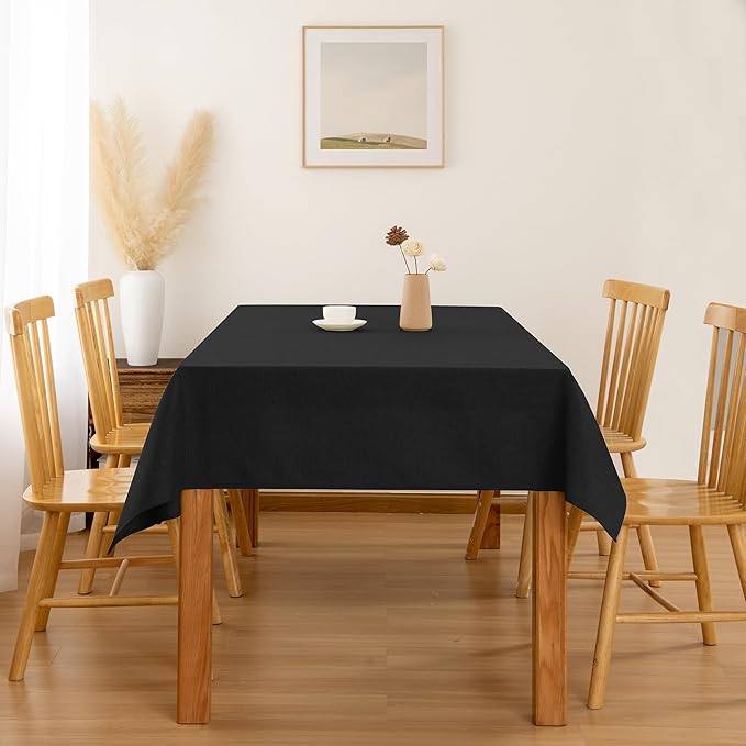 Hiasan Faux Linen Rectangle Tablecloth - Wrinkle and Stain Resistant Washable Table Cloth for Kitchen Dining Room Holiday Table Cover for Dinner, Black, 70 x 120 Inch