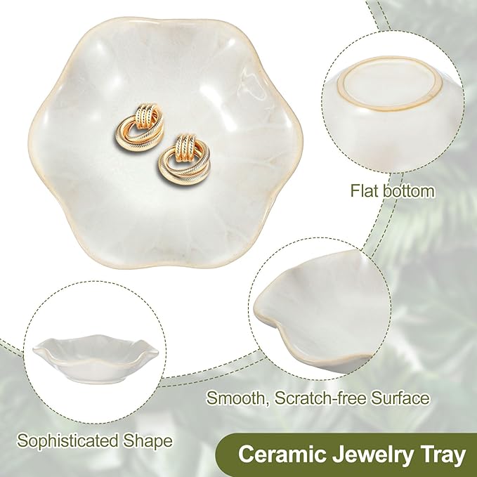 uxcell 1Pcs Ceramics Jewelry Plate, Lotus Leaf Shape Key Holder Bowl for Entryway Table Decor Small Ring Tray Dish Gift for Women Girlfriend, White