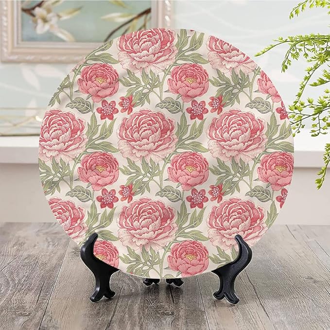 Ceramic Plates, Victorian Decorative Ceramic Plates, Romantic Peonies Botany, 10 Inch, for Dining, Parties, Wedding, Multicolor