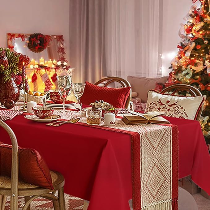 sancua Rectangle Tablecloth - 60 x 120 Inch - Stain and Wrinkle Resistant Washable Polyester Table Cloth, Decorative Fabric Table Cover for Dining Tables, Buffet Parties, Christmas Red