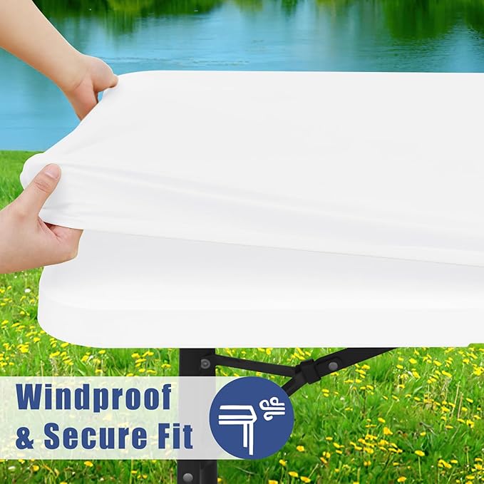 Spandex 5 Foot Rectangle Table Cloth 2 Pack, Elastic Fitted Tablecloths for Picnic, Stretch Washable Patio Table Cover for Outdoor, Camping, Banquet and Parties (White, 36"x60")