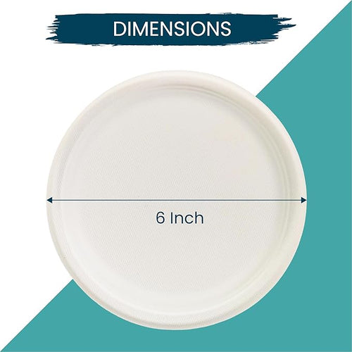 100-Pack Heavy-Duty Compostable Paper Plates 6 Inch Biodegradable Disposable Dessert Plates Natural Sugarcane Bagasse, Eco-Friendly & Microwave Safe - Ideal for Parties or Everyday Use