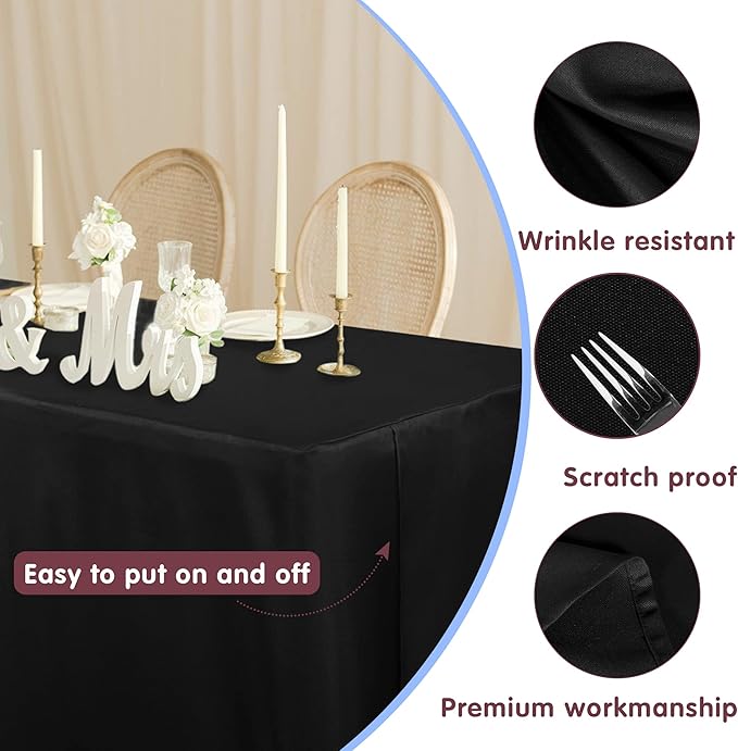 HolidayIdeas 2 Pack Fitted Tableclothes - 48 x 24 Inch - Black Rectangle Tablecloths for 4 Foot Tables, Fabric Table Cover Protector for Parties, Craft Show, Trade Show