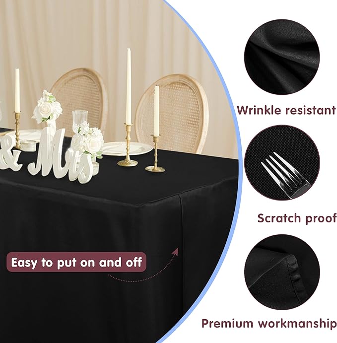 HolidayIdeas Fitted Black Tableclothes - 96 x 30 Inch - 2 Pack Rectangle Tablecloths for 8 Foot Tables, Polyester Fabric Table Covers for Parties, Trade Show, Birthday