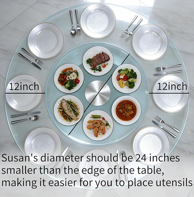 32" Glass Lazy Susan for Dining Table, Glass Turntable Table Centerpiece with 6 Rotating Wheels, 360° Smooth and Silent Spin Tabletop Rotating Tray, for Family Gatherings, Banquets, Weddings, 82 cm