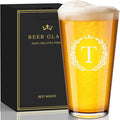 Personalized Beer Glasses Gifts for Men, 16 oz Pint Glasses Monogrammed A-Z Drinking Glass Cups Customized Gift, Unique Christmas Anniversary Birthday Gifts for Men Him Dad Brother Husband Grandpa (T)