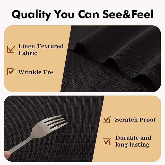 JIUZHEN Round Tablecloth Linen Textured Wrinkle Stain Resistant Farmhouse Table Cloth Decorative Fabric for Kitchen, Dining, Party, Wedding,Outdoor Use,30 Inch Round,Black