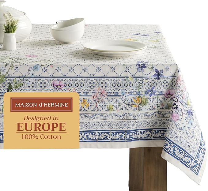 Maison d' Hermine Table Cloth Rectangle Table 100% Cotton 60 x 120 Inches Tablecloth Reusable Decorative for Dining Room Farmhouse Home Valentines Day Decorations Spring Summer - Faience