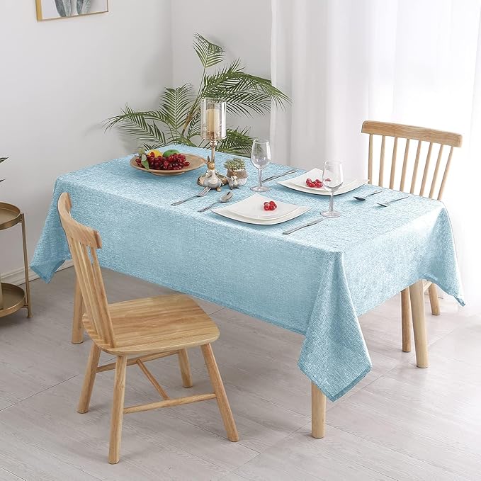 Hiasan Faux Linen Rectangle Tablecloth - Wrinkle and Stain Resistant Washable Table Cloth for Kitchen Dining Room Holiday Table Cover for Dinner, Lux Slate Blue, 90 x 156 Inch