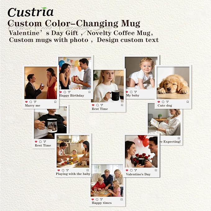 Custom Color Changing Mug,Personalized Photo Logo Text Print,Hidden Image Shows with Hot Drinks,Heart Shaped Handle Ceramic Coffee Cup,Home Office,for Valentine's Day (Black Starry)